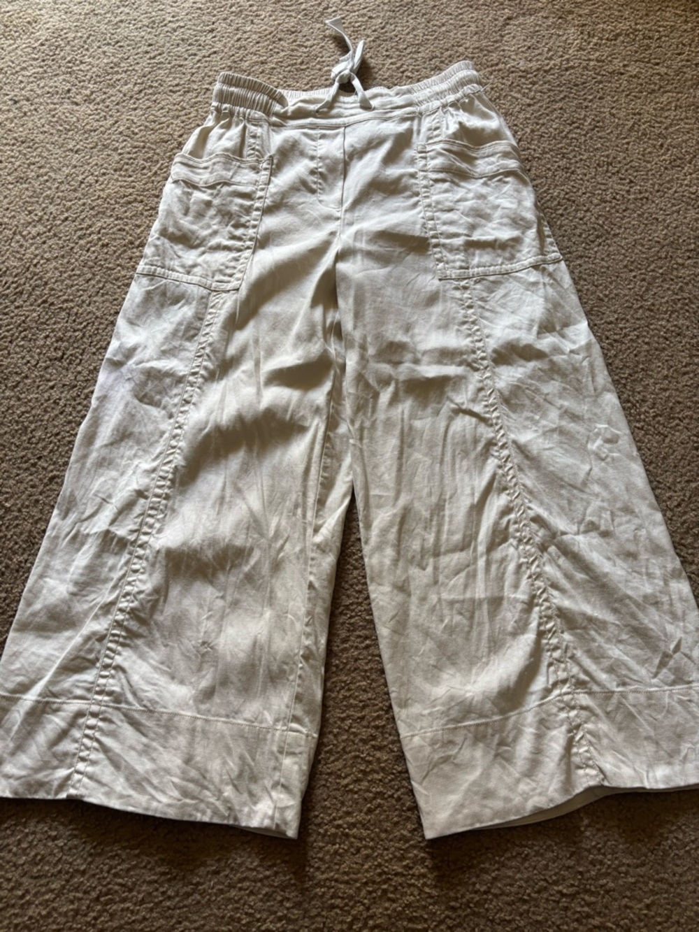 Maeve La Ponche Pull on  Linen Blend Wide Leg crop Pants boho sz M